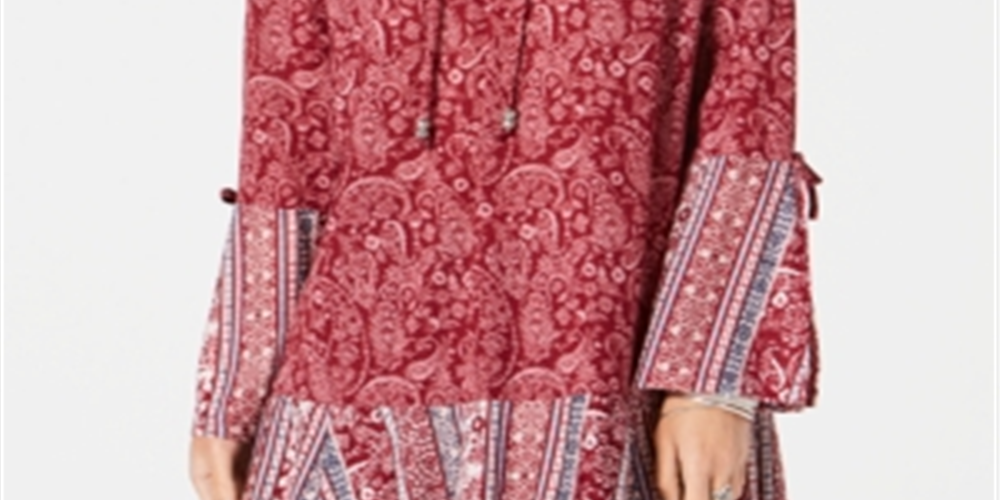 Túnica feminina estampada com manga sino, tamanho pequeno, vermelha, estilo &amp; co