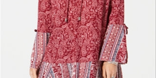 Túnica feminina estampada com manga sino, tamanho pequeno, vermelha, estilo &amp; co
