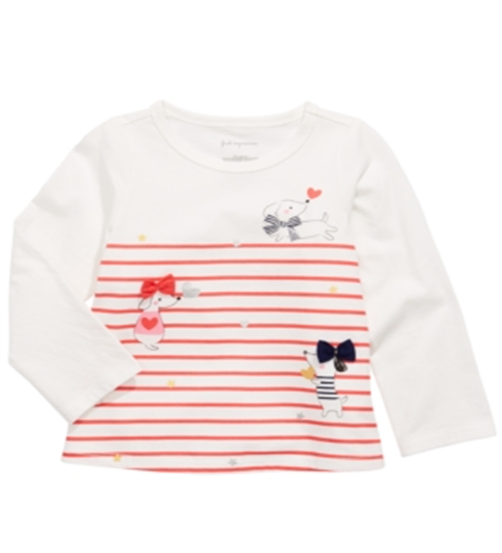 Camiseta listrada de manga comprida para bebês meninas First Impressions, branca, tamanho 12 MOS