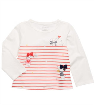 Camiseta listrada de manga comprida para bebês meninas First Impressions, branca, tamanho 12 MOS