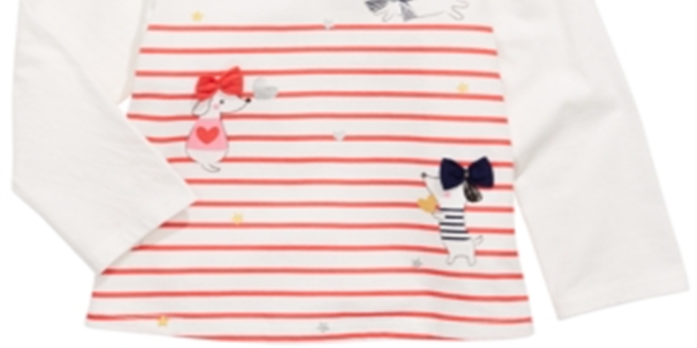 Camiseta listrada de manga comprida para bebês meninas First Impressions, branca, tamanho 12 MOS