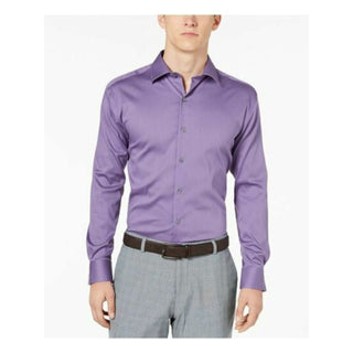 Camisa social masculina Alfani de algodão com gola roxa, tamanho 18,5 x 36 x 37