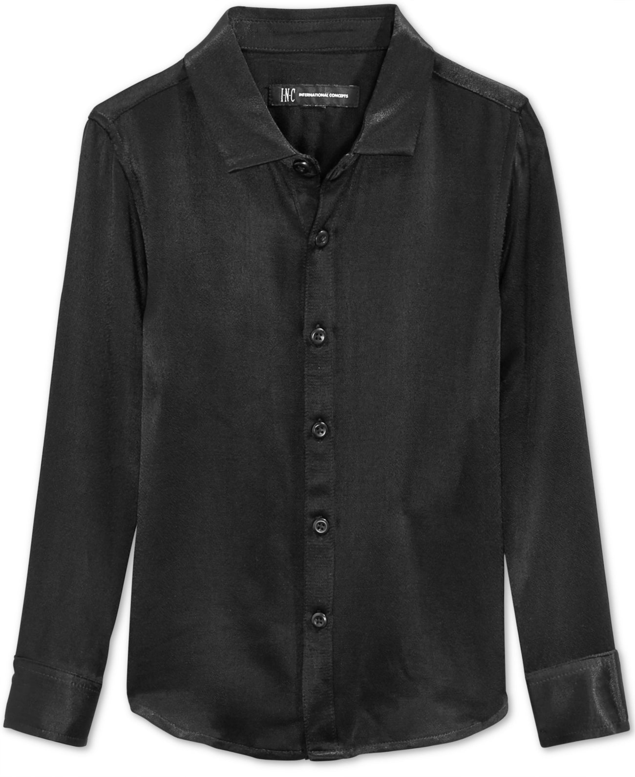 Camisa social Eddie de cetim com botões frontais para meninos da INC International Concepts, preta, tamanho grande