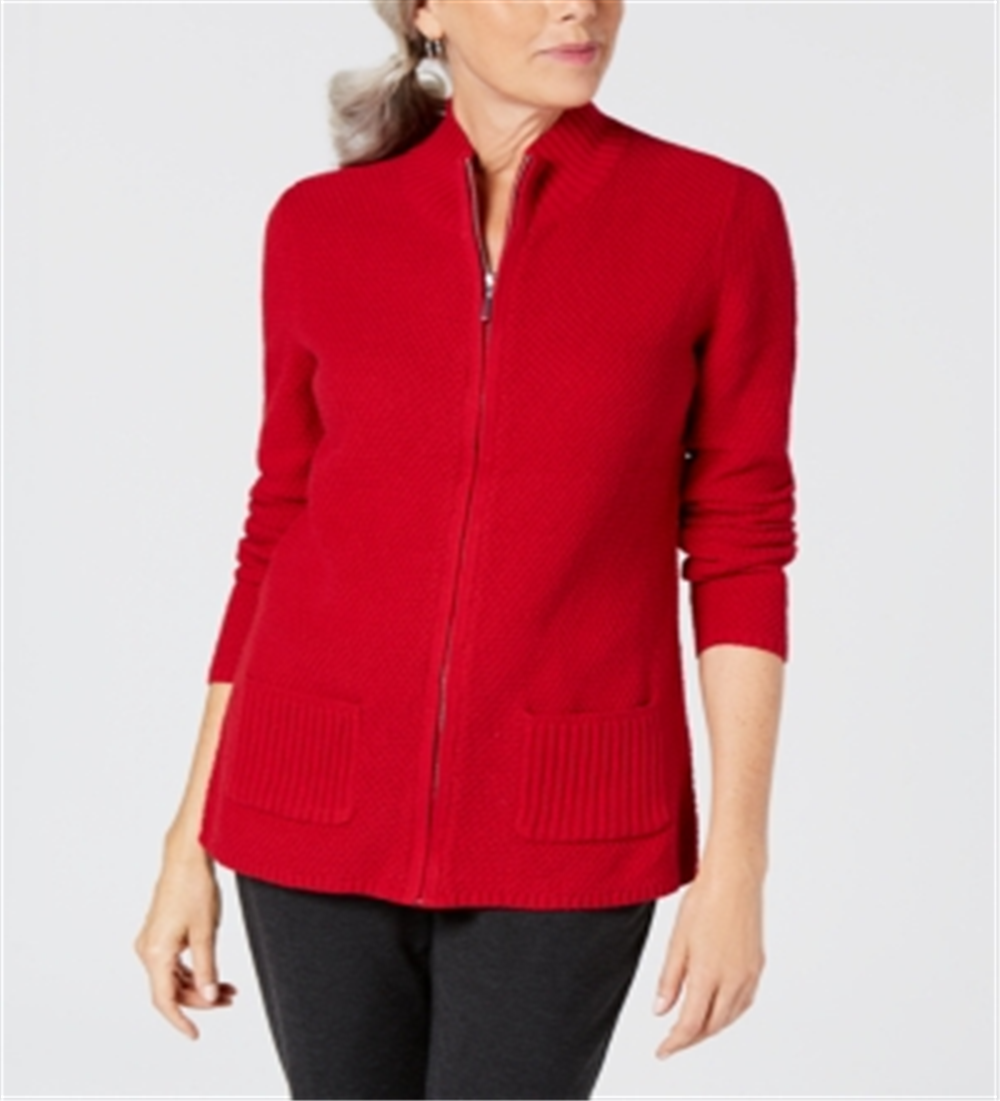 Karen Scott Cardigan Feminino Textu com Zíper Frontal Vermelho Tamanho P