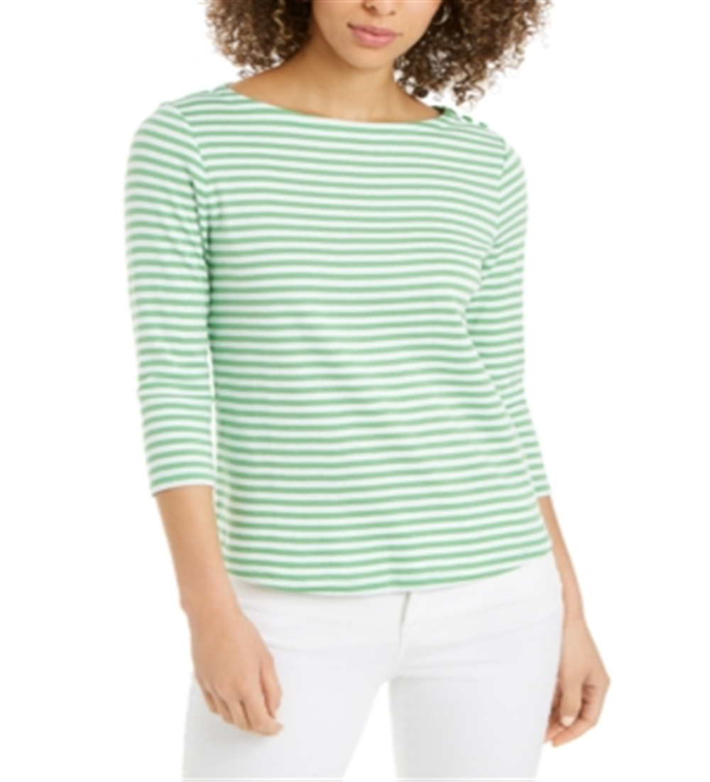Camiseta listrada de algodão Supima feminina Charter Club, verde, tamanho XX-G