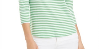 Camiseta listrada de algodão Supima feminina Charter Club, verde, tamanho XX-G