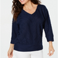 JM Collection Blusa feminina texturizada com manga dolman, azul, tamanho médio