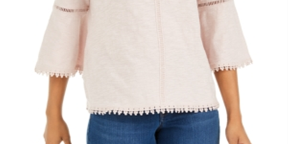 Blusa feminina estilo &amp; co com manga sino e acabamento em crochê, marrom, tamanho pequeno