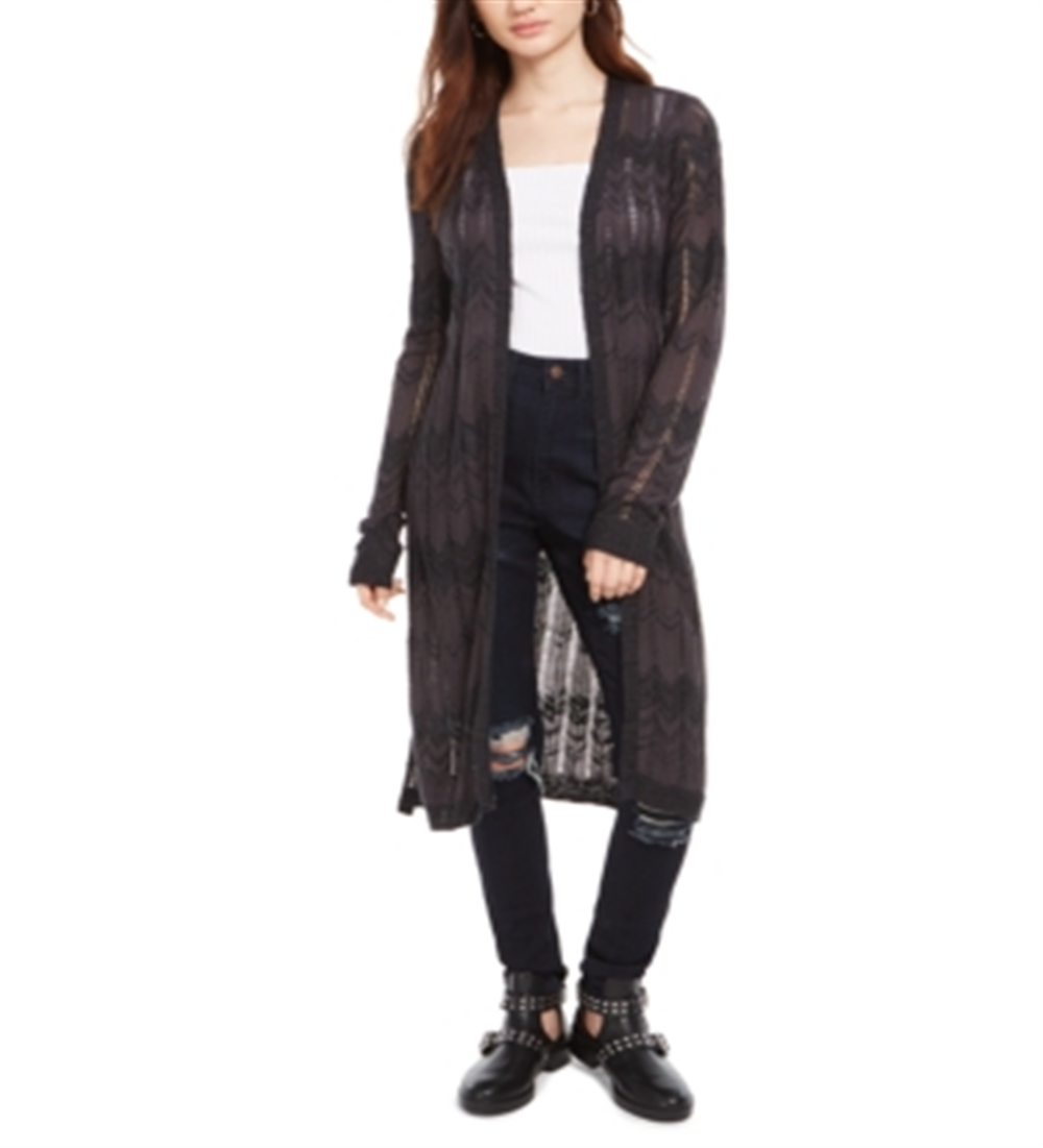 Cardigan Pointelle Duster para calouros e juniores, preto, tamanho M