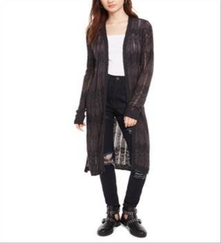 Freshman Junior's Pointelle Duster Cardigan Black Size M