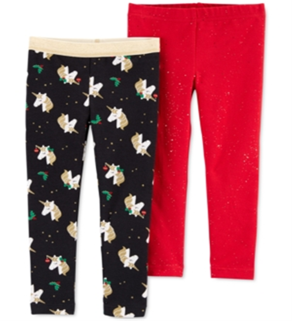Legging Carter's Toddler Girl com estampa de unicórnio e glitter, pacote com 2, vermelha, tamanho 5T