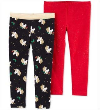 Legging Carter's Toddler Girl com estampa de unicórnio e glitter, pacote com 2, vermelha, tamanho 5T