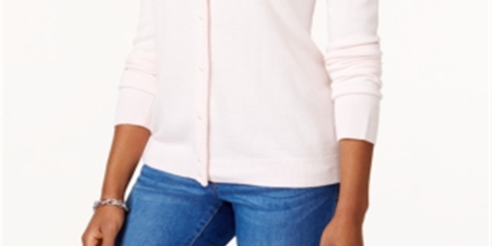 Karen Scott Cardigan Feminino com Botões e Contas Rosa Tamanho XS