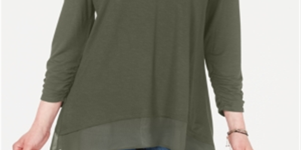 Top feminino de chiffon com decote em V e bainha verde, tamanho XX-G, da Style &amp; Co