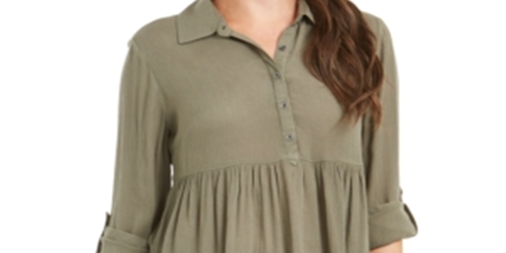 Camisa oversized feminina Style &amp; Co com mangas dobradas, verde, tamanho médio