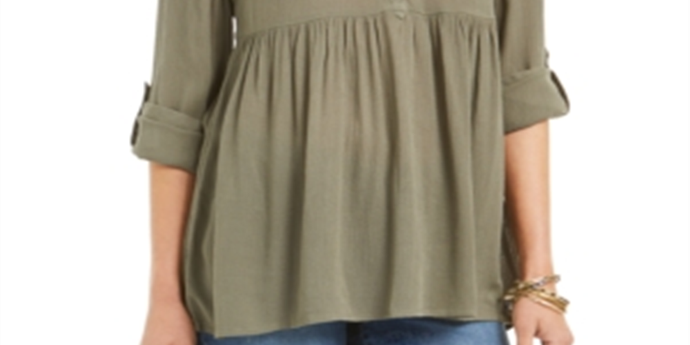 Camisa oversized feminina Style &amp; Co com mangas dobradas, verde, tamanho médio