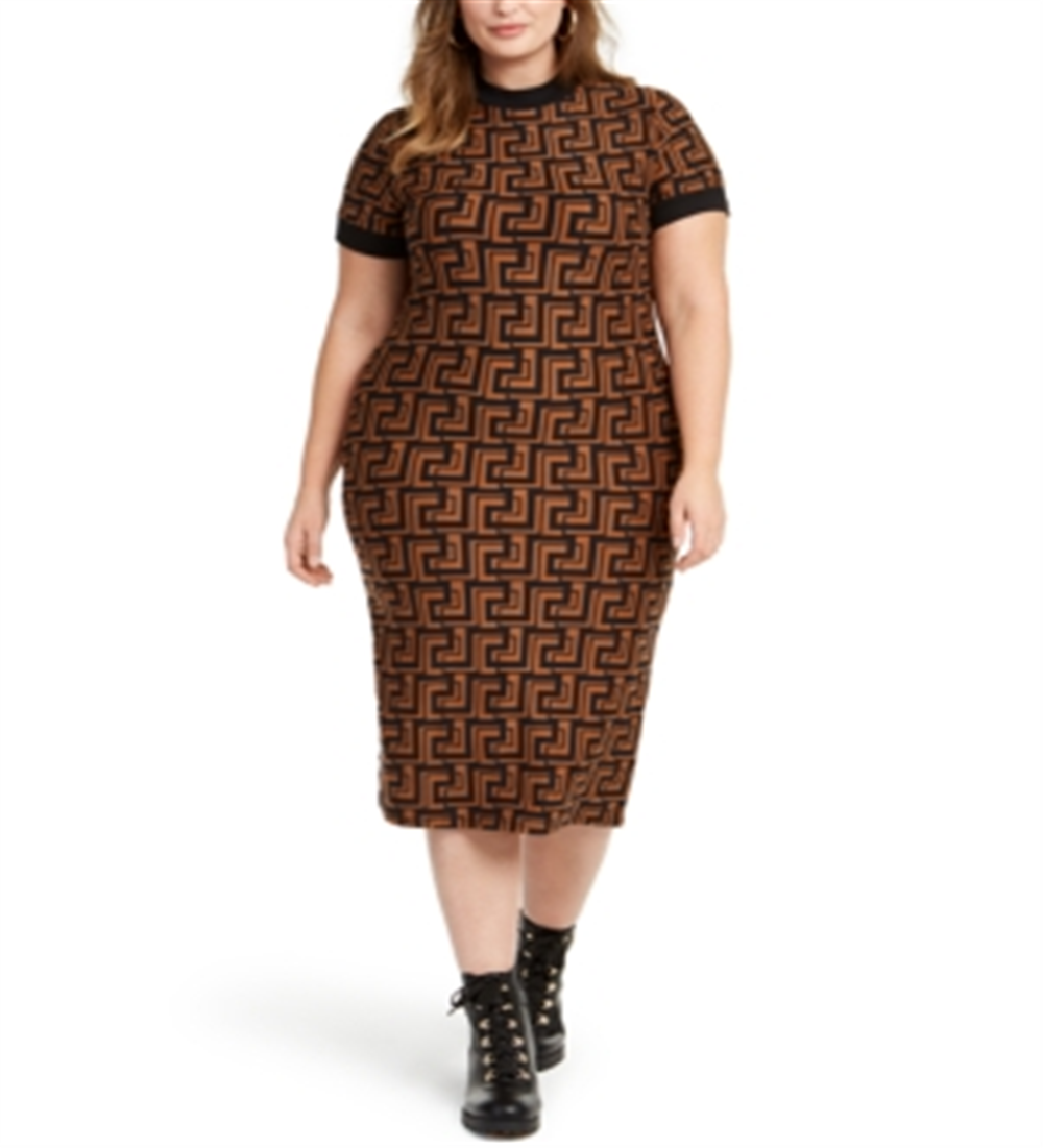 Vestido estampado Geo Junior Planet Gold marrom tamanho 2X