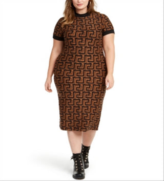 Vestido estampado Geo Junior Planet Gold marrom tamanho 2X