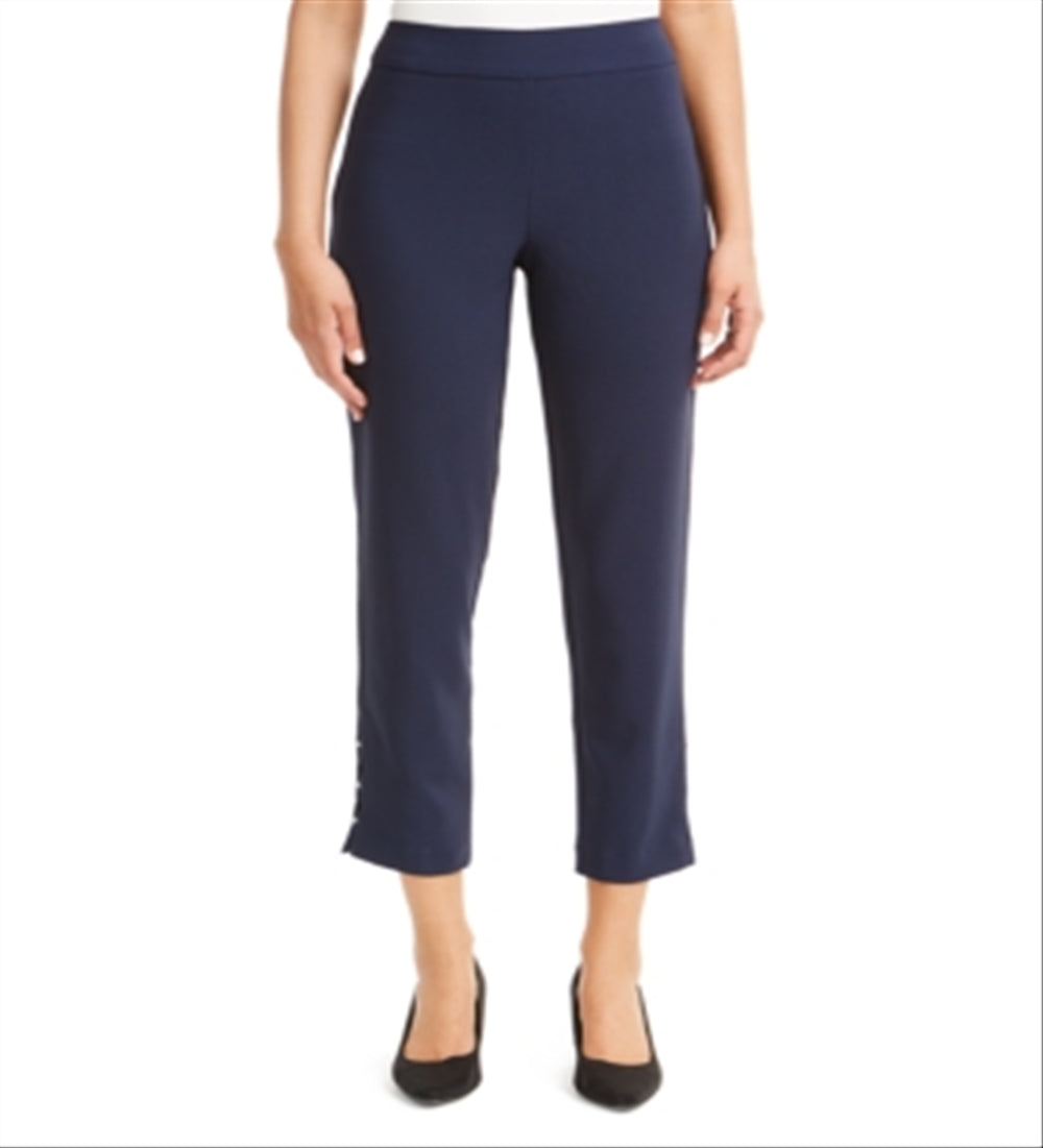 Calça feminina com bainha embelezada e tornozelo JM Collection, azul, tamanho pequeno