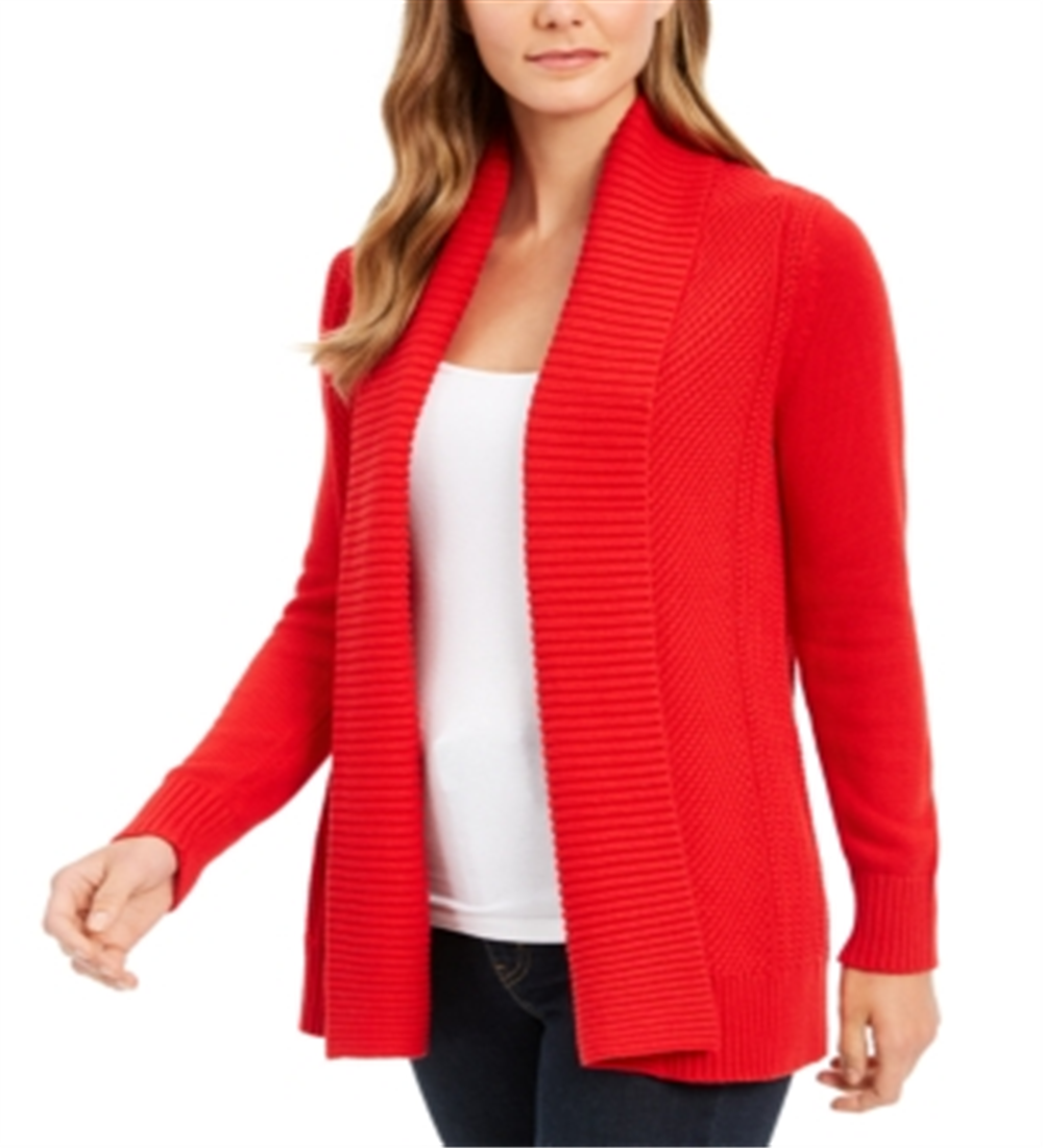 Cardigan feminino Charter Club com gola xale e frente aberta, tamanho X-G, vermelho