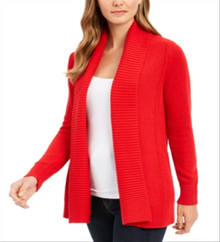 Cardigan feminino Charter Club com gola xale e frente aberta, tamanho X-G, vermelho