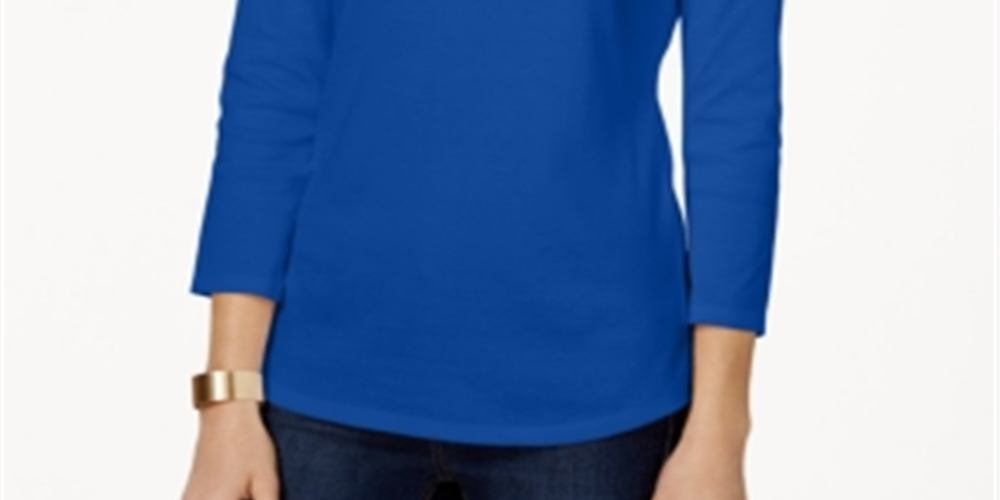 Charter Club Top feminino de algodão Pima com decote canoa e botões, azul, tamanho 2XL