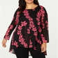 Blusa túnica feminina Alfani Plus Floral High Low, preta, tamanho 4X