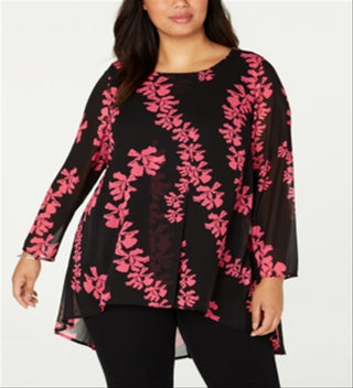 Blusa túnica feminina Alfani Plus Floral High Low, preta, tamanho 4X