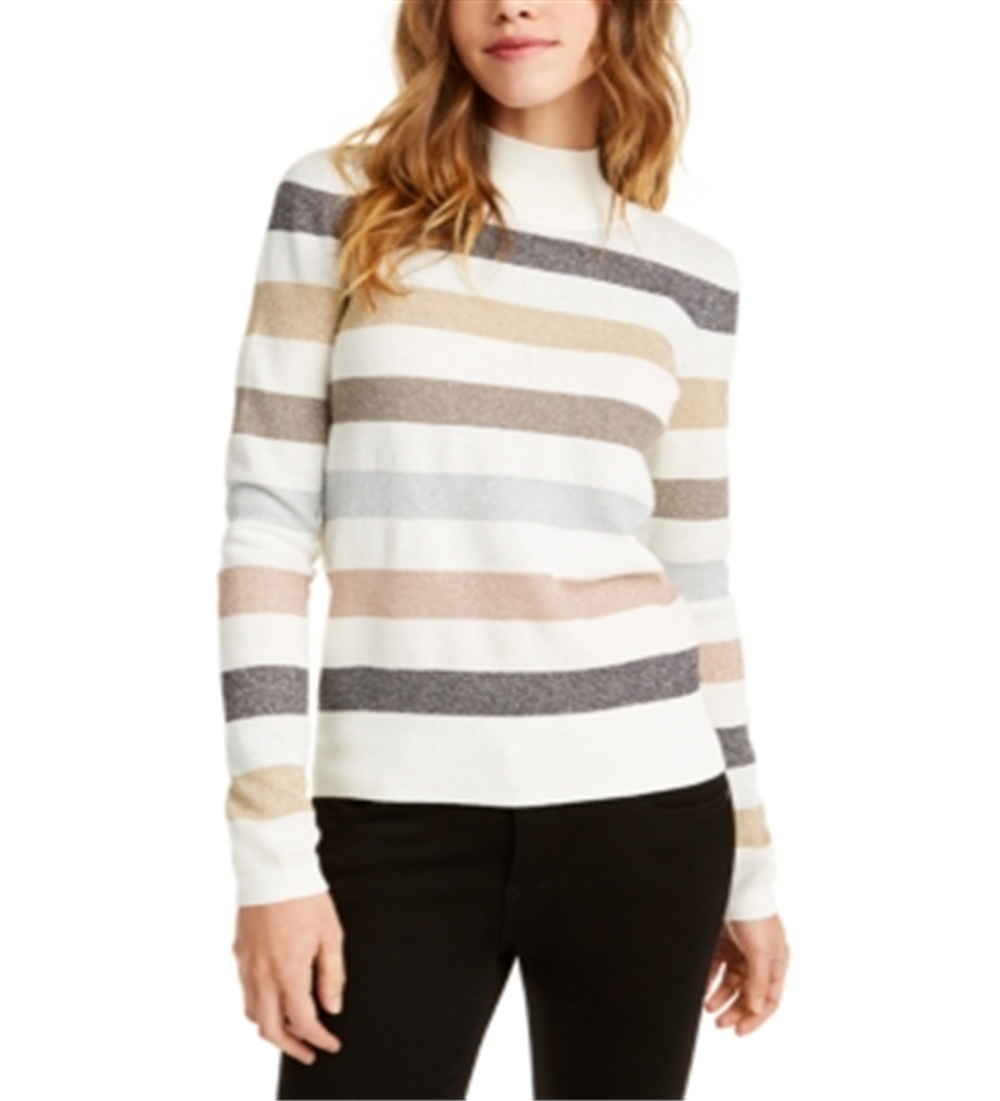 Suéter feminino metálico com gola falsa Maison Jules, branco, tamanho XXS