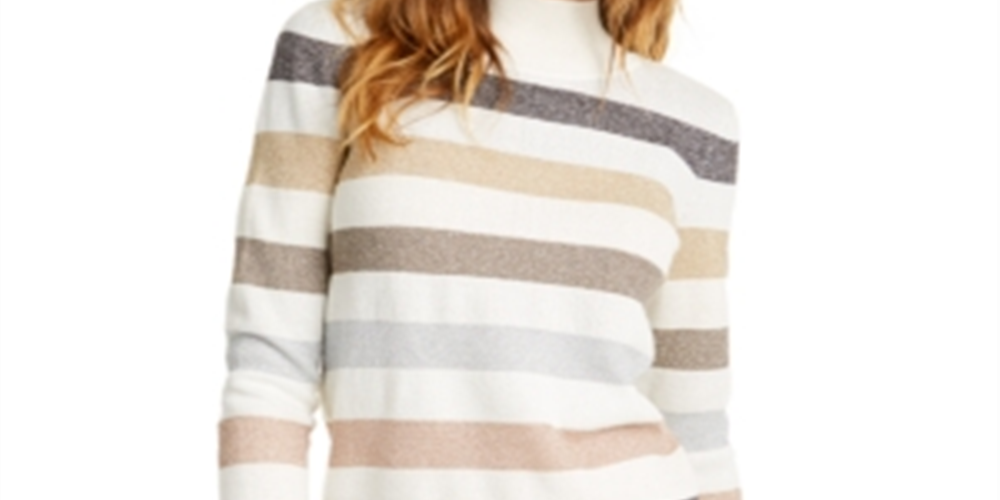 Suéter feminino metálico com gola falsa Maison Jules, branco, tamanho XXS
