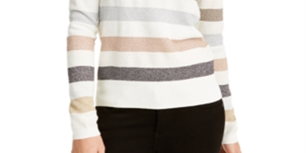 Suéter feminino metálico com gola falsa Maison Jules, branco, tamanho XXS