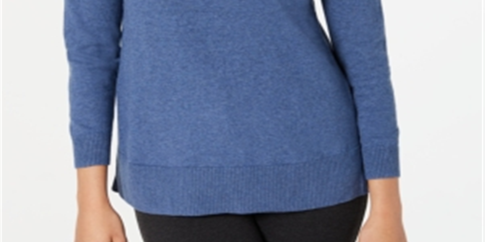 Karen Scott Suéter Feminino de Algodão com Zíper e Gola Azul Tamanho X-G