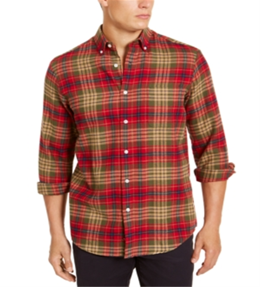 Camisa casual de flanela com botões clássicos xadrez Club Room masculina, tamanho pequeno, verde