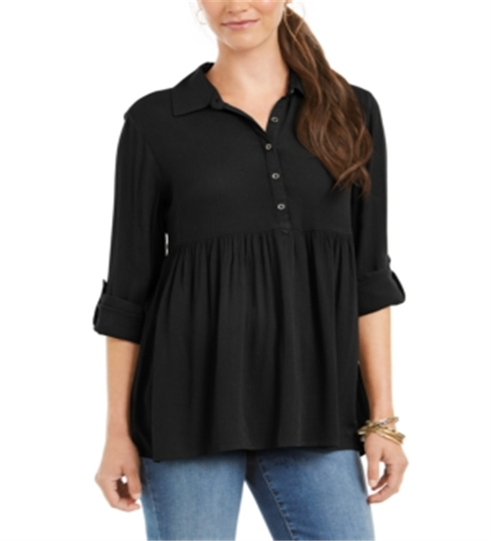 Camisa oversized feminina Style &amp; Co com mangas dobradas, preta, tamanho GG