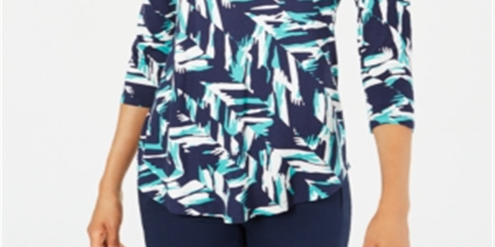 Blusa feminina com estampa floral JM Collection, azul/verde, tamanho pequeno grande