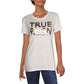Camiseta feminina True Religion com logotipo gráfico embelezado, branca, tamanho G