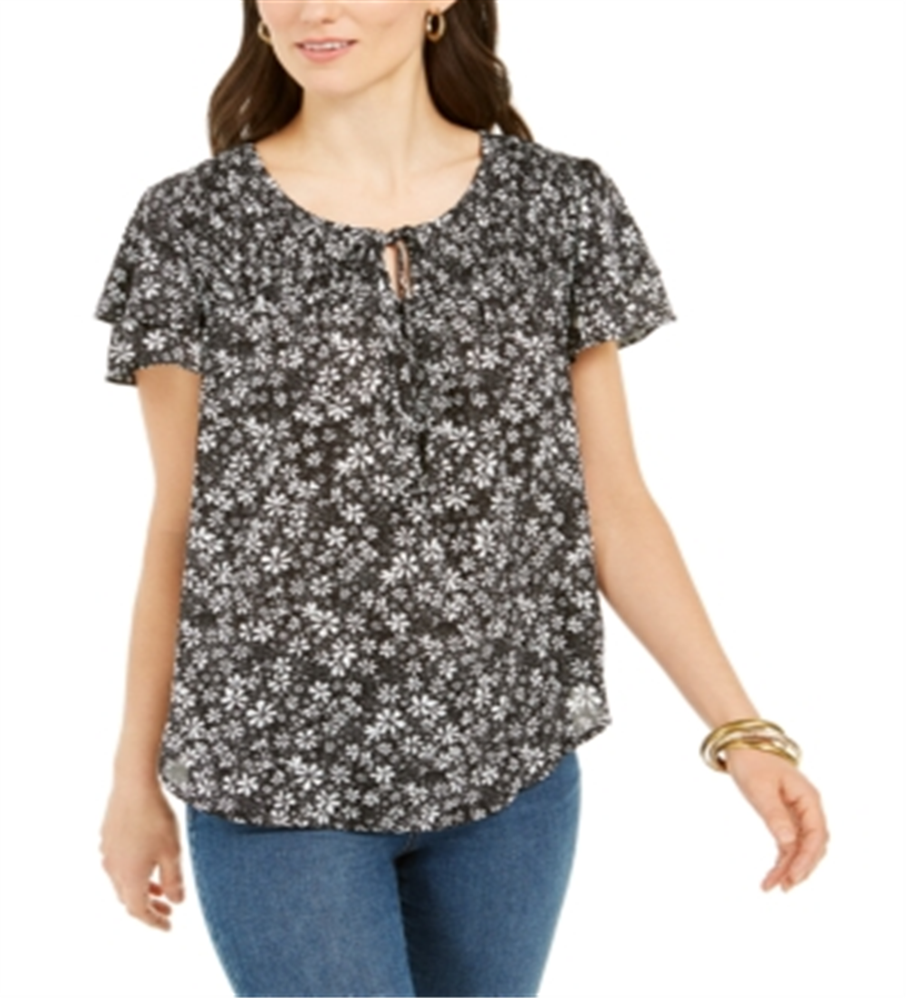 Blusa feminina estilo &amp; co com decote dividido e franzido, preta, tamanho M