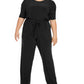 Macacão feminino plus size com mangas bufantes elásticas NY Collection, preto, tamanho 2X