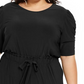 Macacão feminino plus size com mangas bufantes elásticas NY Collection, preto, tamanho 2X