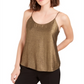 Top feminino de chiffon metálico com folha metálica Bar III, amarelo, tamanho XX-S