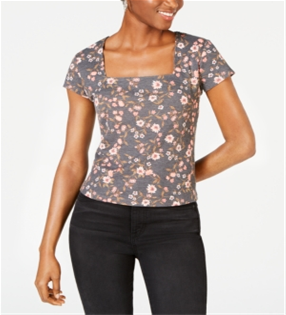 Self Esteem Women's Floral Square Neck Top Gray Size Large