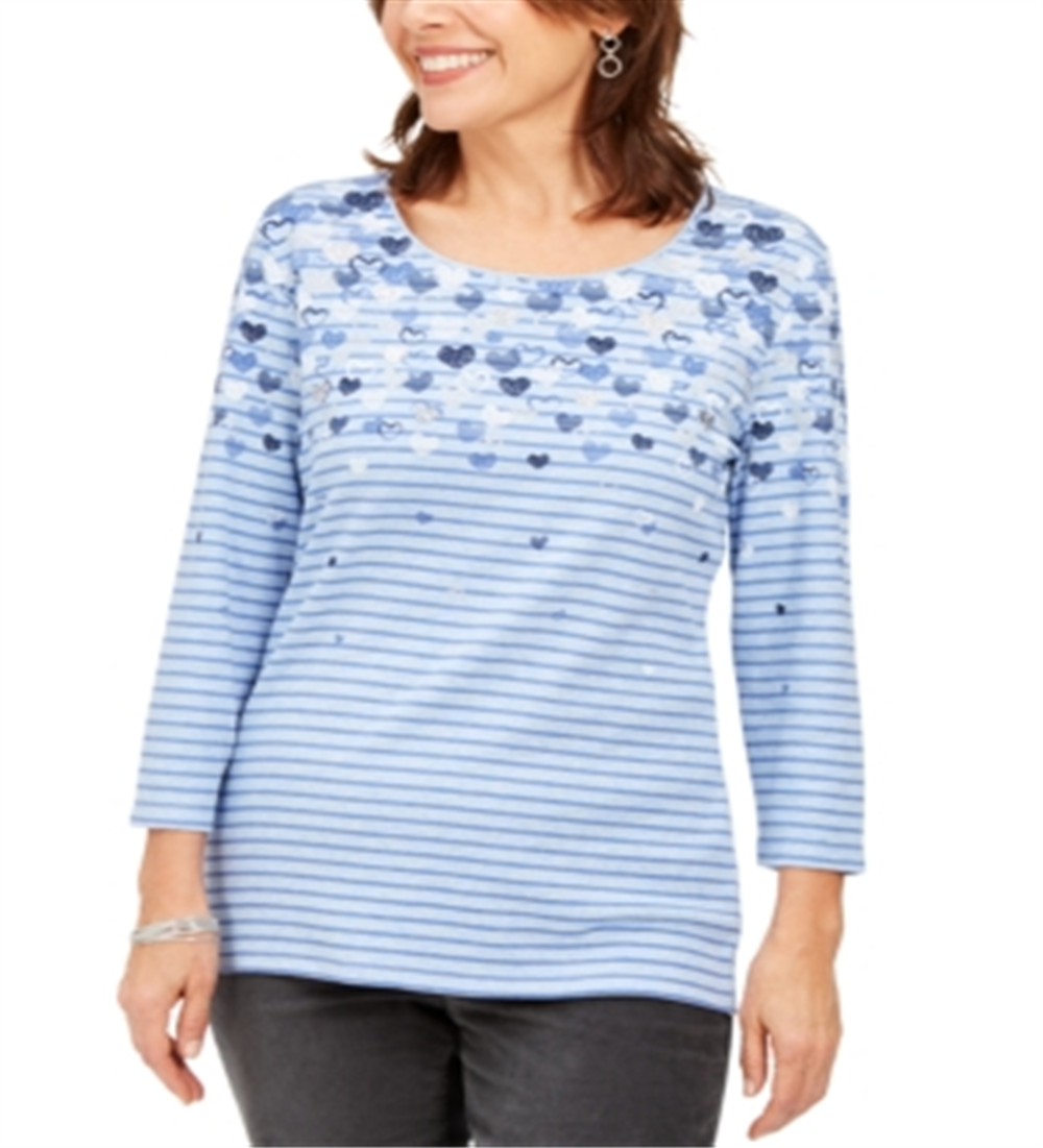 Karen Scott Blusa Listrada Feminina Falling Hearts Azul Tamanho P