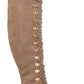 Botas femininas Journee Collection com zíper e cadarços elásticos, cano largo, conforto, bico redondo, salto agulha, marrom, tamanho 12M