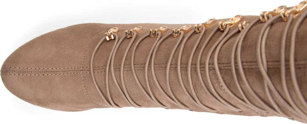 Botas femininas Journee Collection com zíper e cadarços elásticos, cano largo, conforto, bico redondo, salto agulha, marrom, tamanho 12M