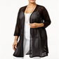 Cardigan Alfani Feminino Plus Illusion-Stripe Preto Tamanho 0X