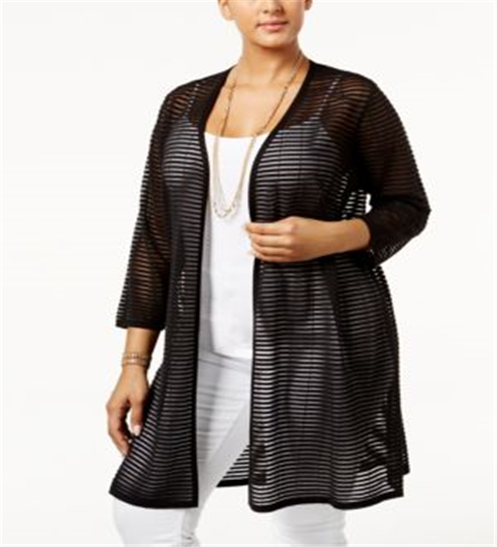 Cardigan Alfani Feminino Plus Illusion-Stripe Preto Tamanho 0X