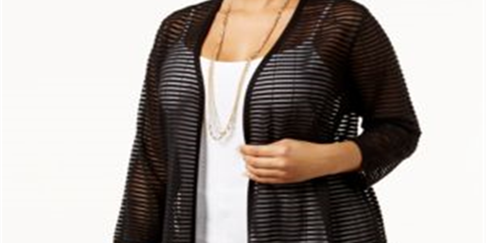 Cardigan Alfani Feminino Plus Illusion-Stripe Preto Tamanho 0X