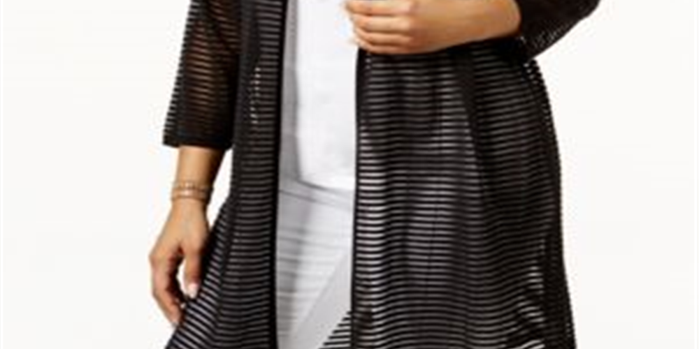 Cardigan Alfani Feminino Plus Illusion-Stripe Preto Tamanho 0X