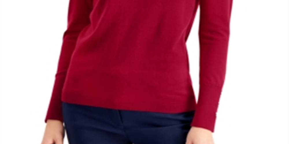 Suéter feminino de gola alta JM Collection, vermelho, tamanho X-S