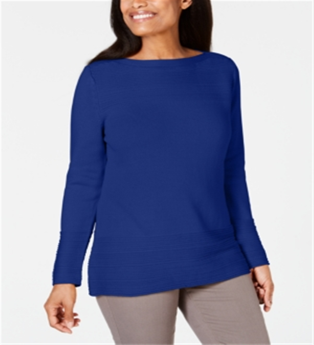 Karen Scott Suéter Feminino de Algodão com Gola Canoa Azul Tamanho Médio